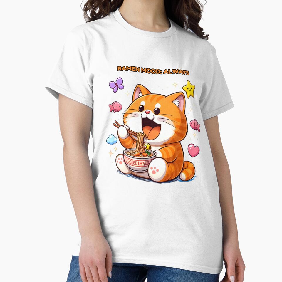 Ramen Mood: Always – Cute Cat Eating Ramen Kawaii Food Lover Design by The-Mood-Lab Unisex , , , Long Sleeve Tee