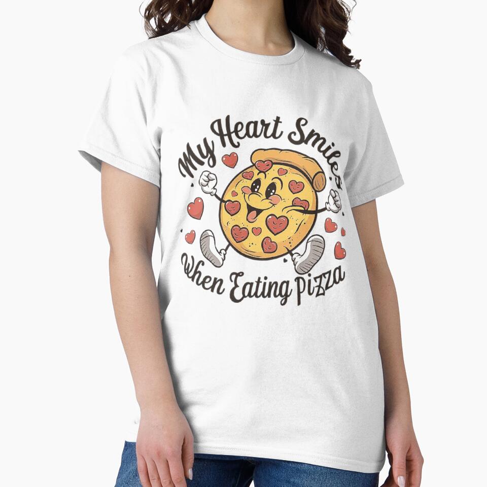 My Heart Smiles When Eating Pizza - Cute Pizza Lover Art by love3617 Unisex , , , Long Sleeve Tee