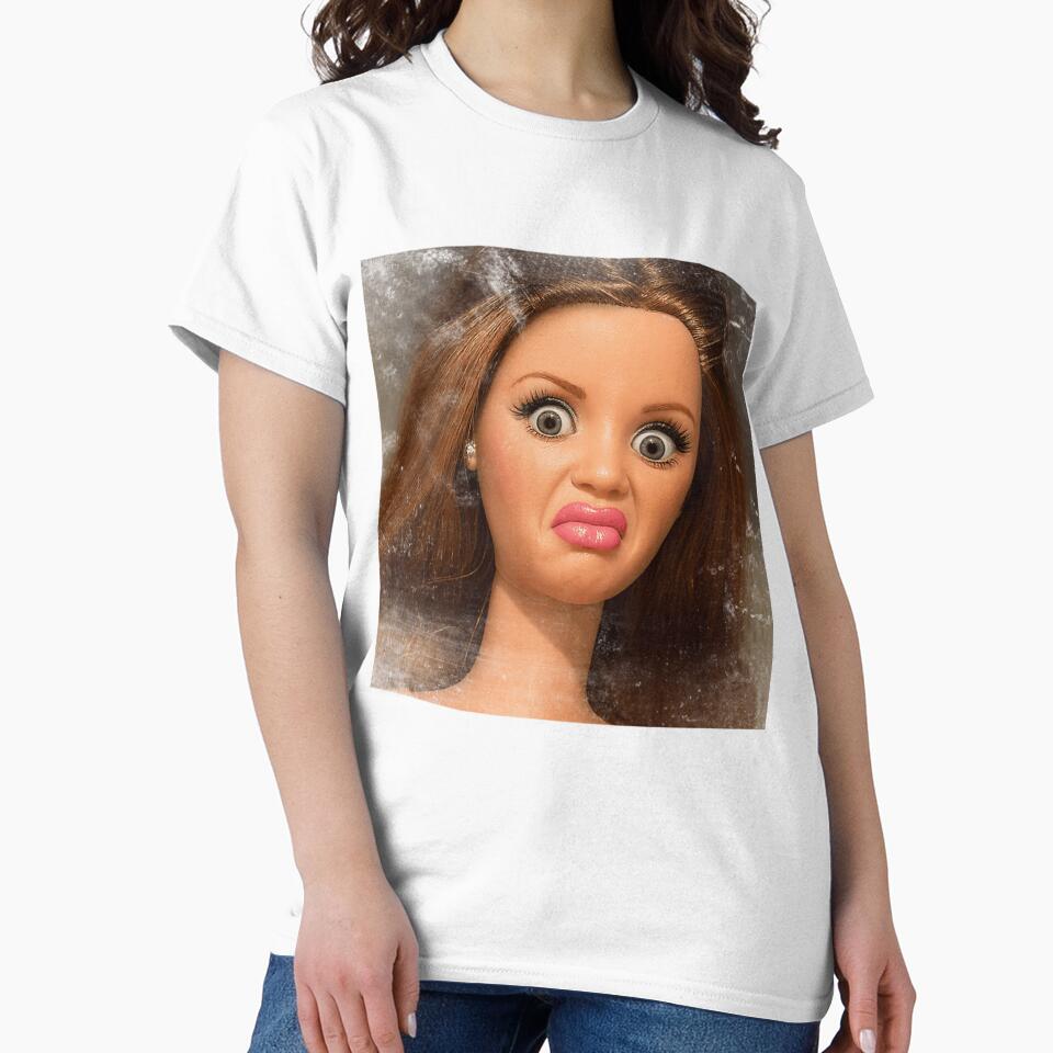 Disgusted Doll Meme Face Funny Retro Doll Reaction by Nice Wheels Unisex , , , Long Sleeve Tee