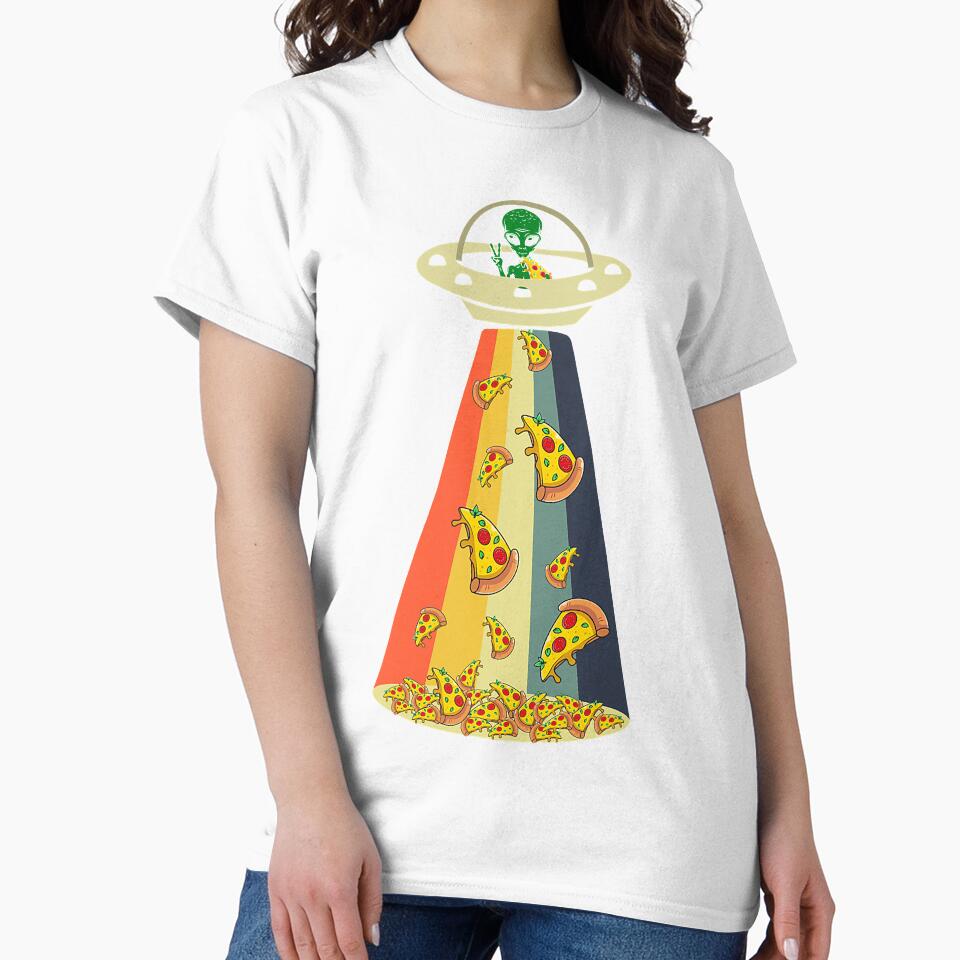 Funny Pizza UFO Alien Eating Pizza by NikolaMilosevic Unisex , , , Long Sleeve Tee