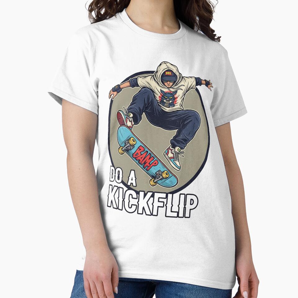 Skate and Destroy Kickflip – Edgy Skater Cartoon Design by Pablomfz Unisex , , , Long Sleeve Tee