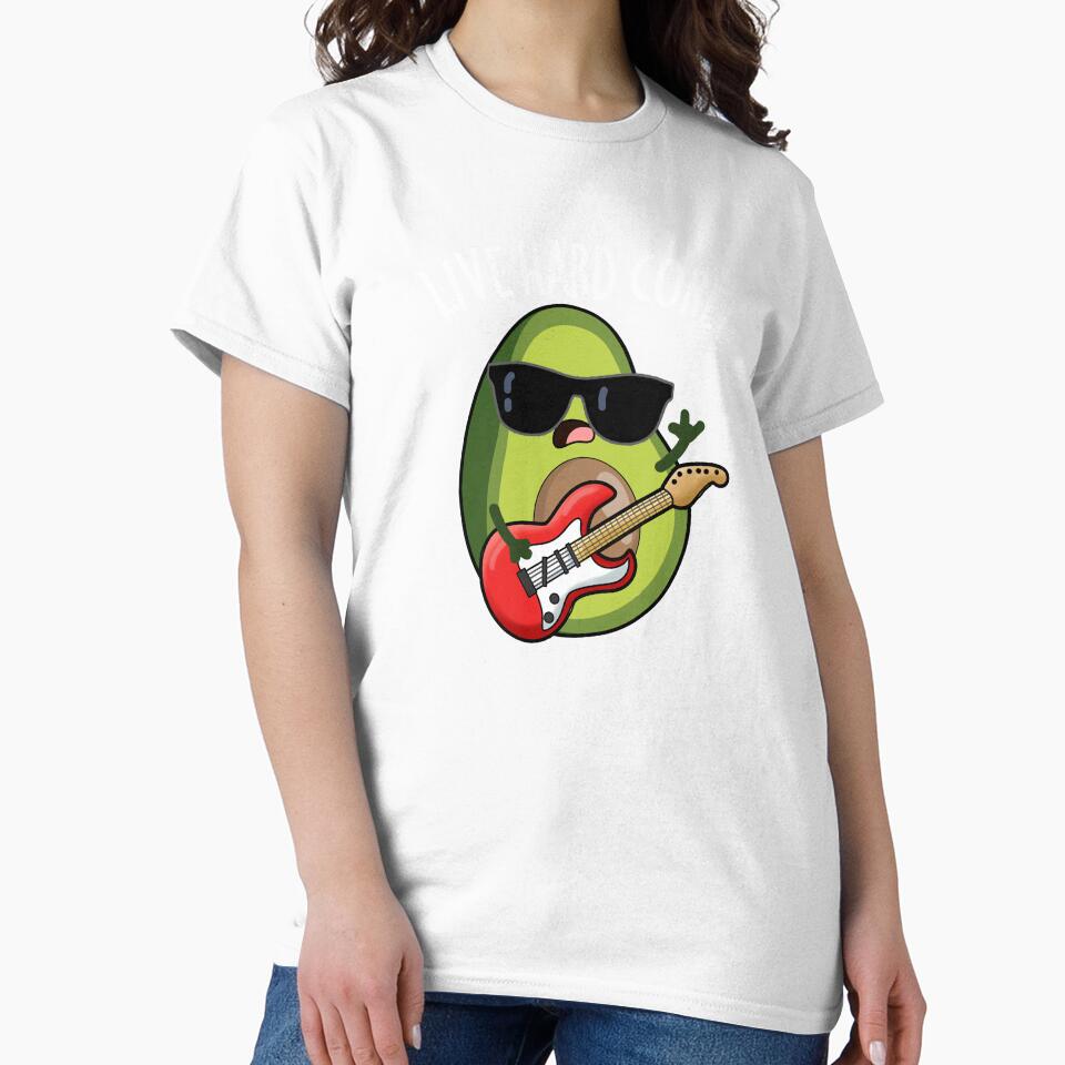 Live Hard Core Funny Avocado Rock Pun (Dark BG) by punnybone Unisex , , , Long Sleeve Tee