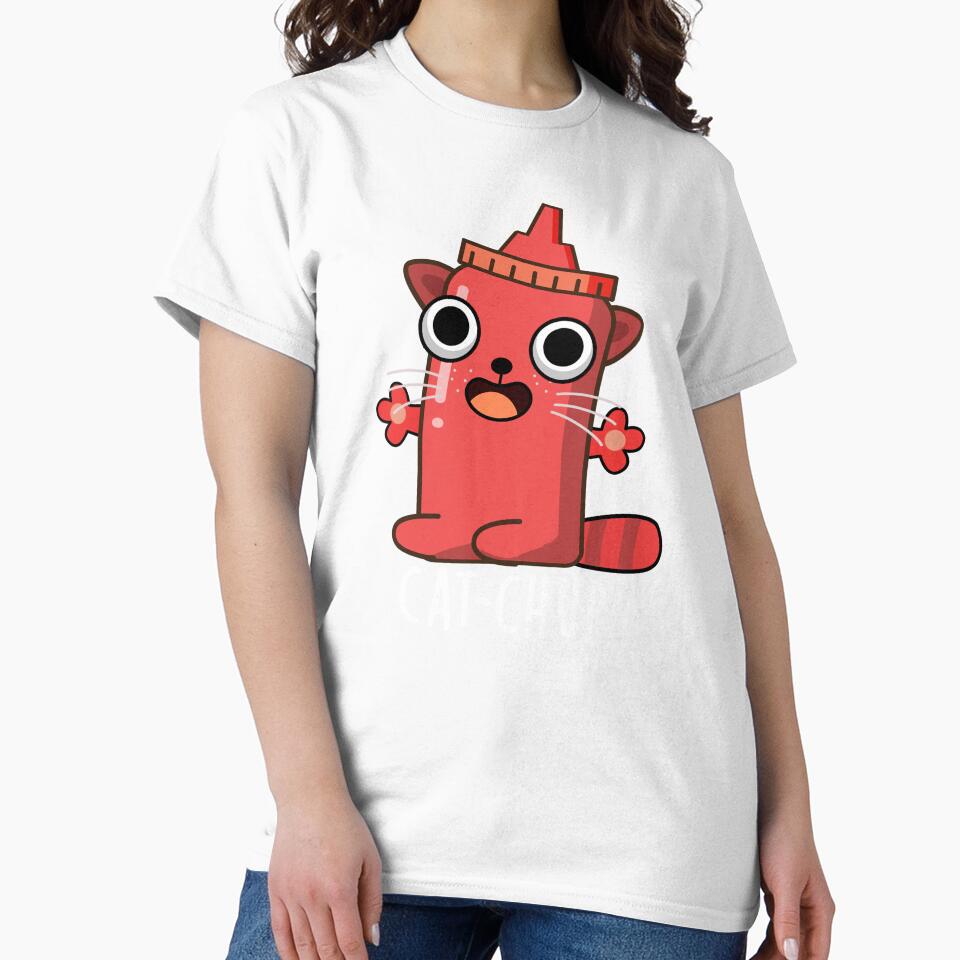 Cat-chup Funny Ketchup Pun (Dark BG) by punnybone Unisex , , , Long Sleeve Tee