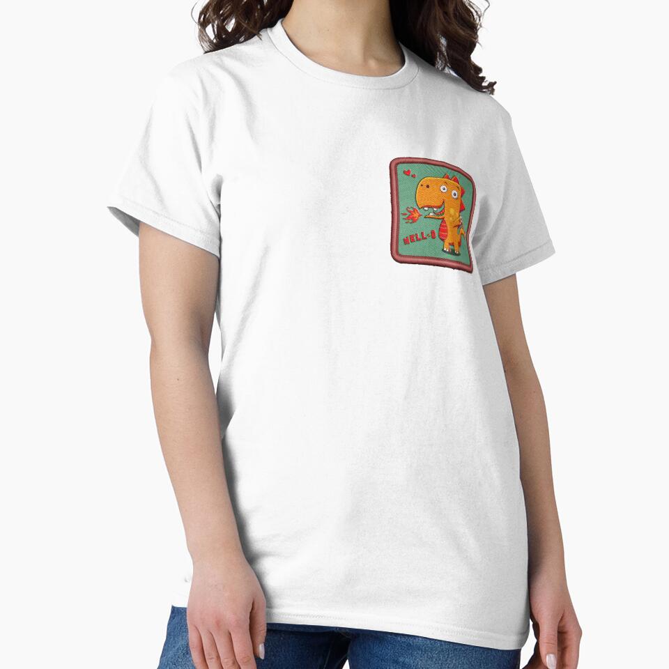 cute cartoon dragon (funny dinosaur) - embroidery patch by hayrpictures Unisex , , , Long Sleeve Tee