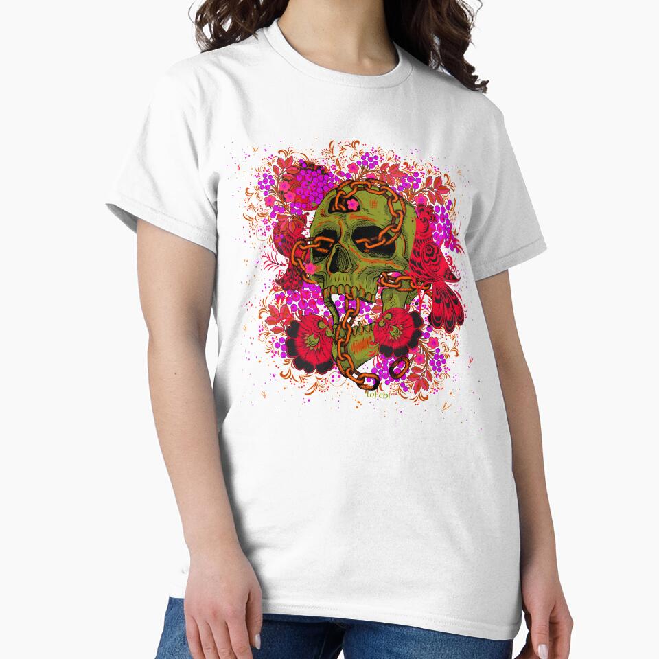 Chained Skull with Flowers, Seeds and Birds by Tokebi Goblin