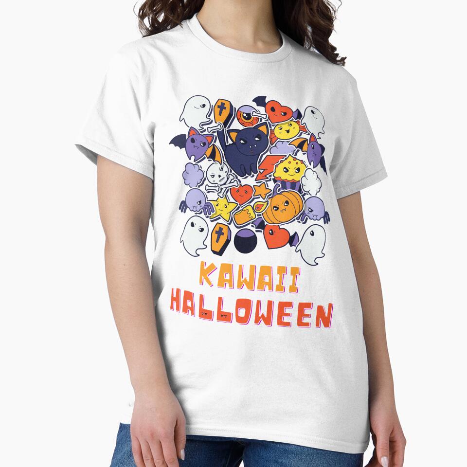 Kawaii Halloween Black Cat Ghosts Skull Pumpkin Spooky by BeeZBeez Unisex , , , Long Sleeve Tee