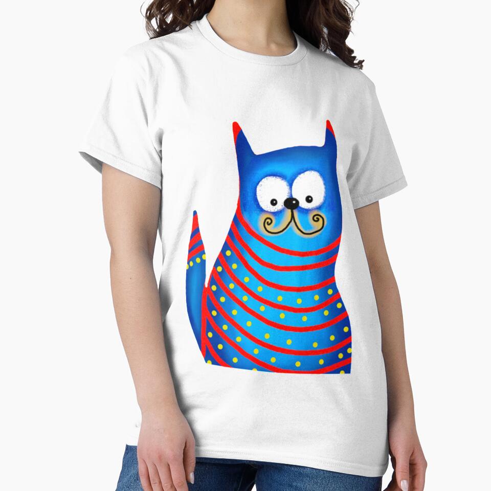 Funny Modern Colorful Blue Cat Long Sleeve by AmylahP Unisex , , , Long Sleeve Tee
