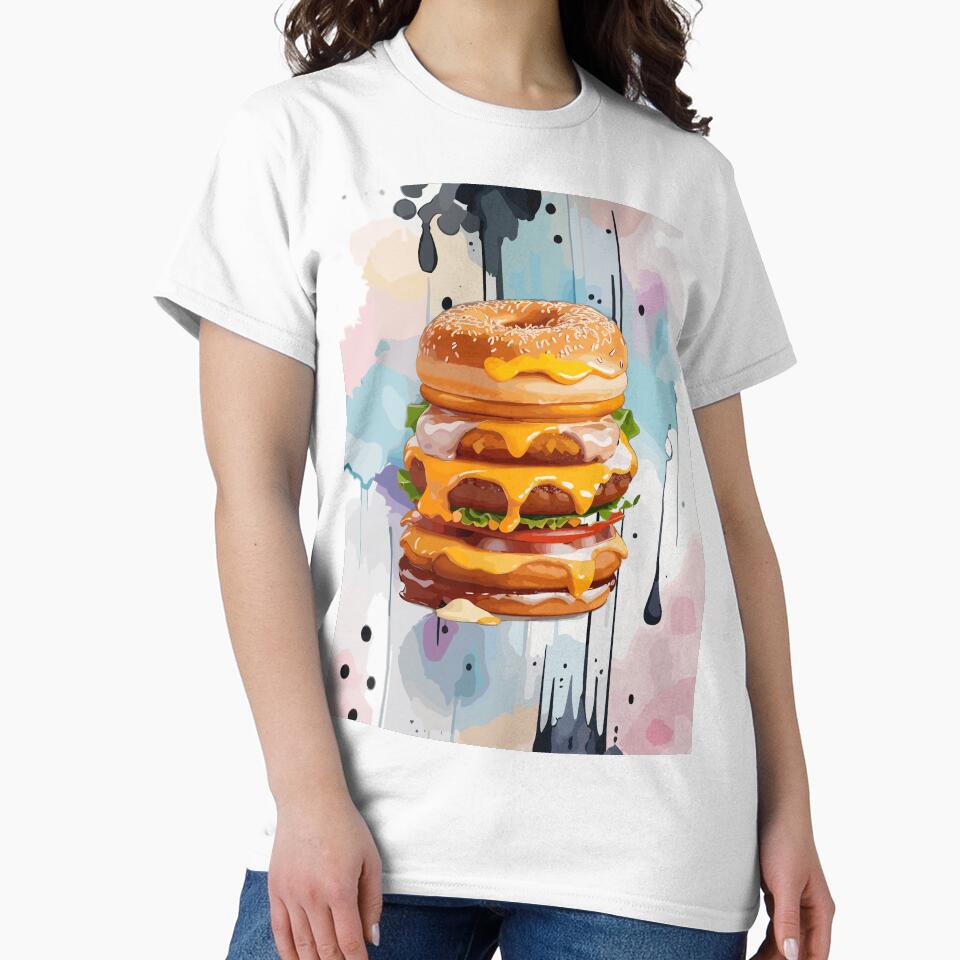 Double Donut Burger - Fast Food Favorite by FridPix Unisex , , , Long Sleeve Tee