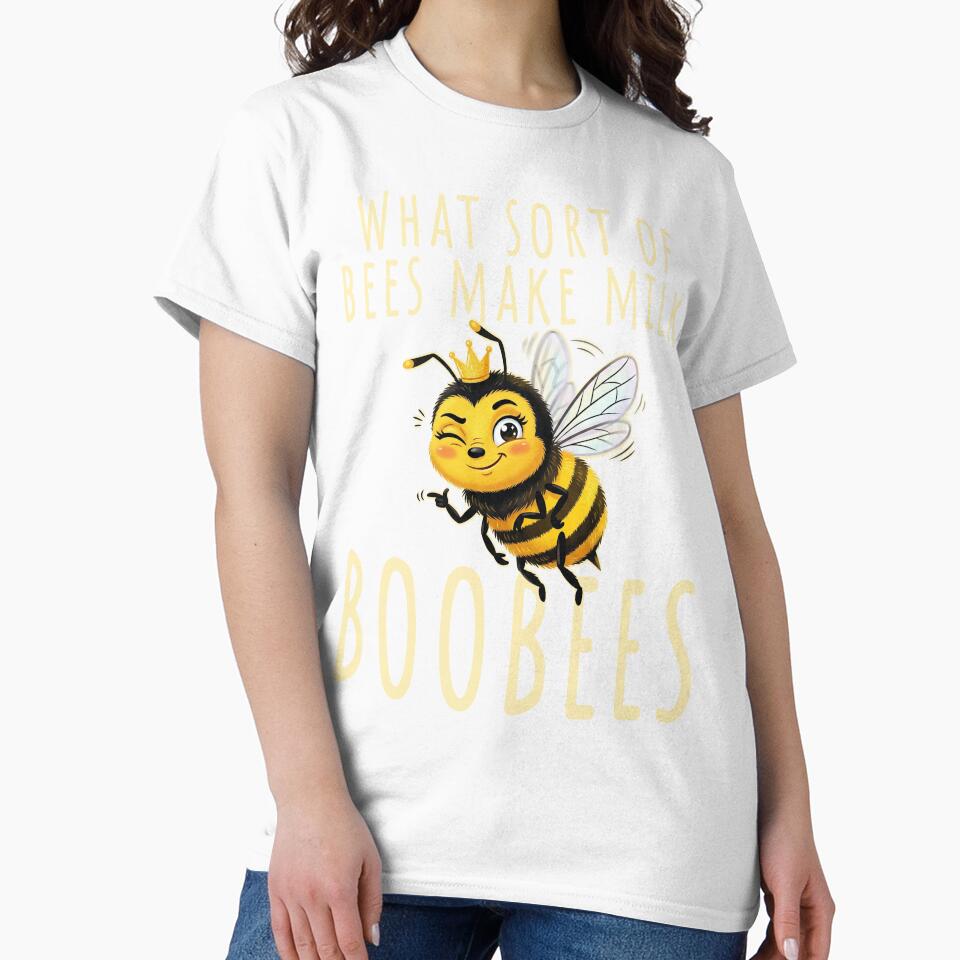 Sassy bee What sort of bees make milk? Boobees! Funny retro bee dad joke by KHWD Unisex , , , Long Sleeve Tee
