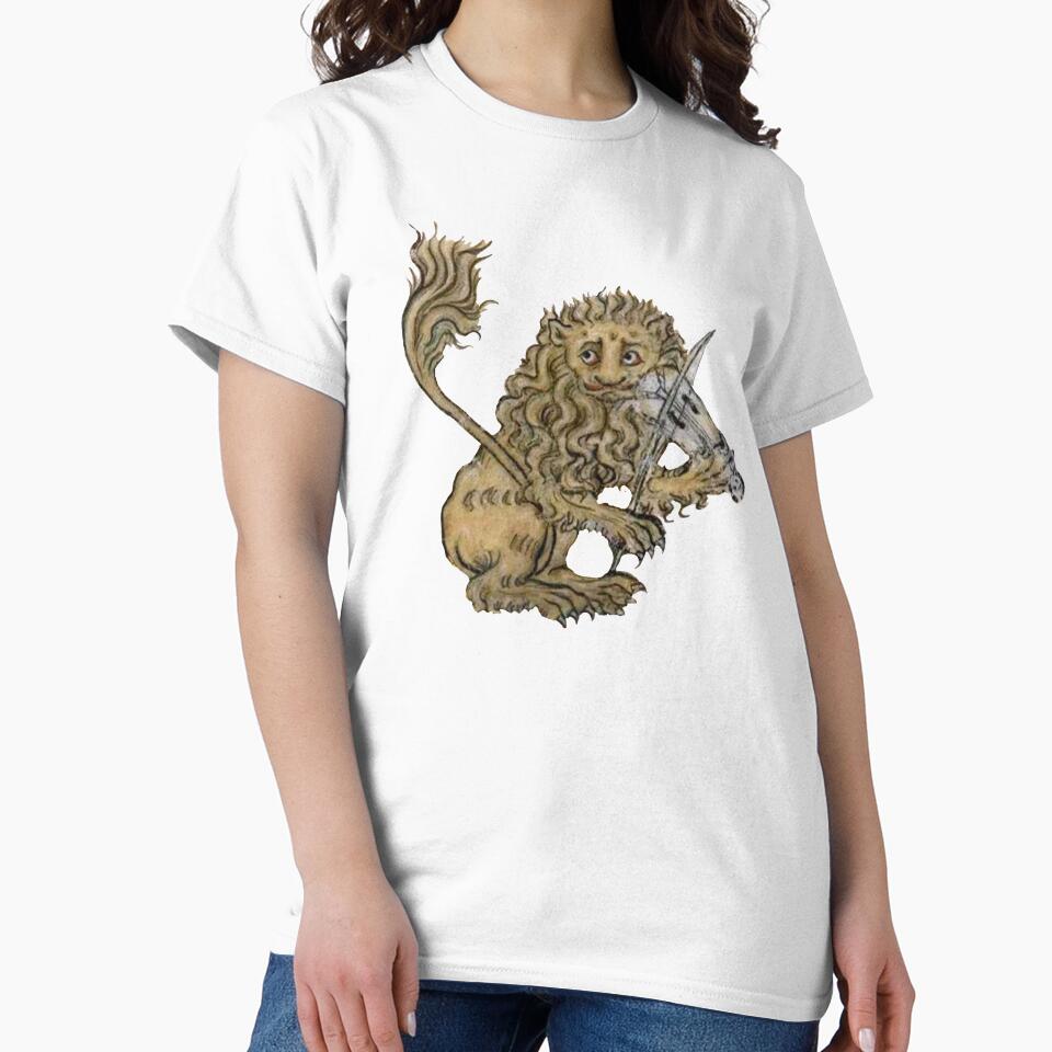 Medieval Lion Playing Music - Middle Ages Art by Qrhoo Unisex , , , Long Sleeve Tee
