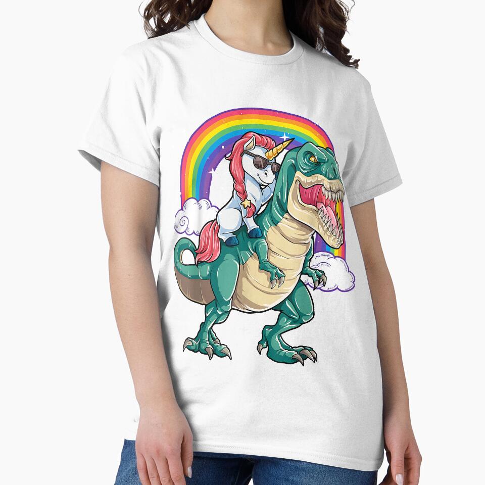 Unicorn Riding T-Rex A Tyranosaurus Rex Rided By A Unicorn by HumbleShirt Unisex , , , Long Sleeve Tee