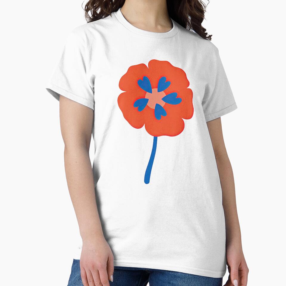 Bold Retro Flower with Blue Heart Petals by ArtfulWeave