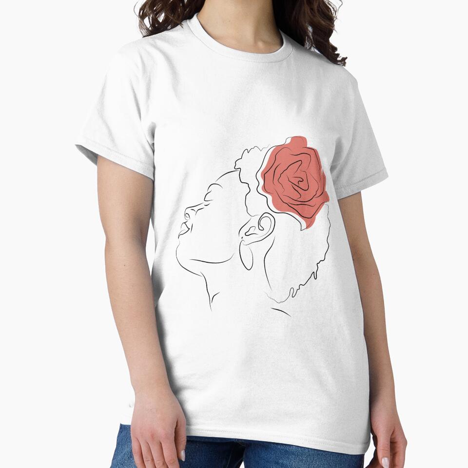 Sensual Girl With Red Rose Flower LIne Art by ElenaArtDesign