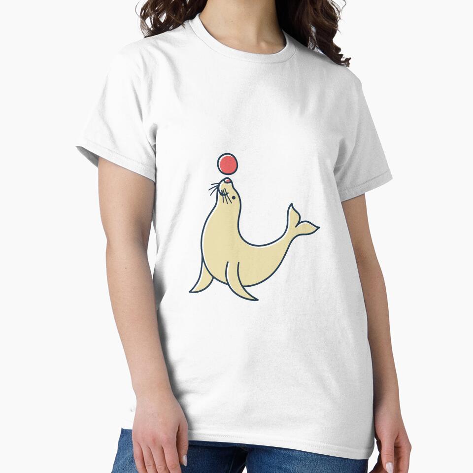 Simple drawing of Seal performing a trick with a ball on its nose by rasagamastore Unisex , , , Long Sleeve Tee