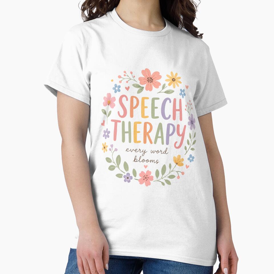 Speech Therapist Every Word Blooms Floral Wreath SLP by bosamji Unisex , , , Long Sleeve Tee