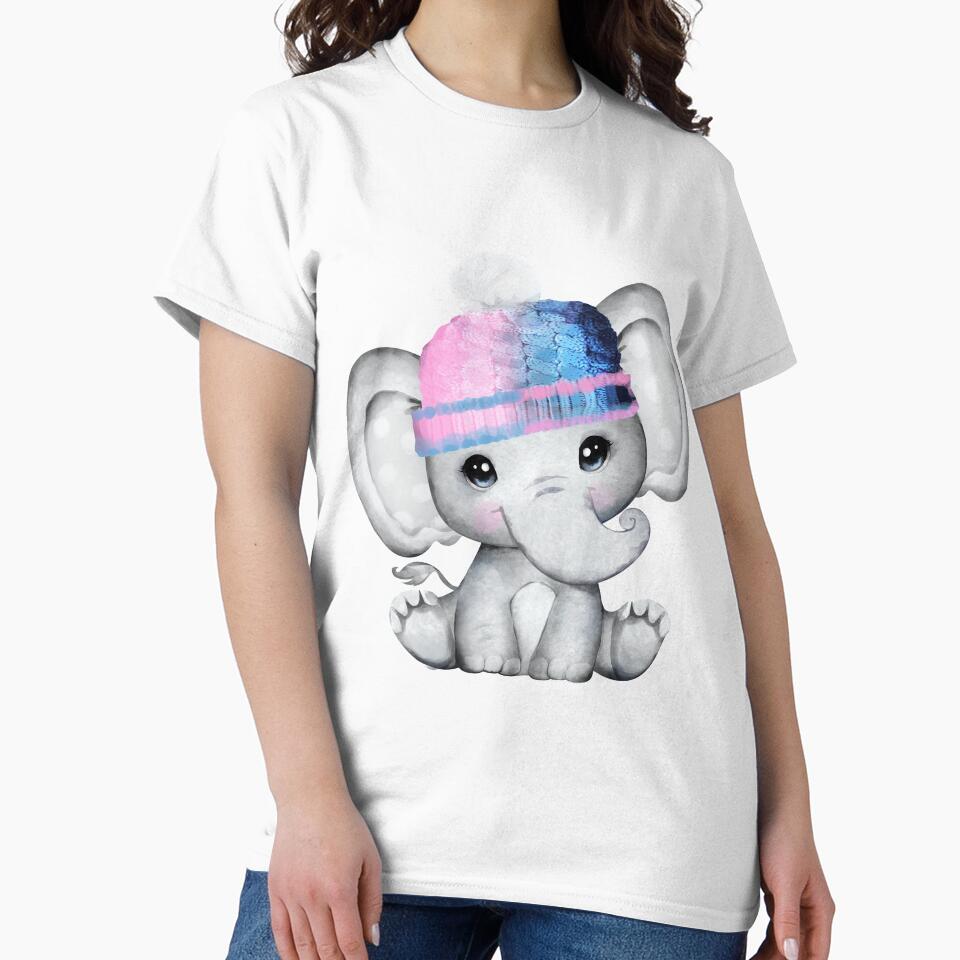 Cute elephant in pink and blue hat by enaid Unisex , , , Long Sleeve Tee