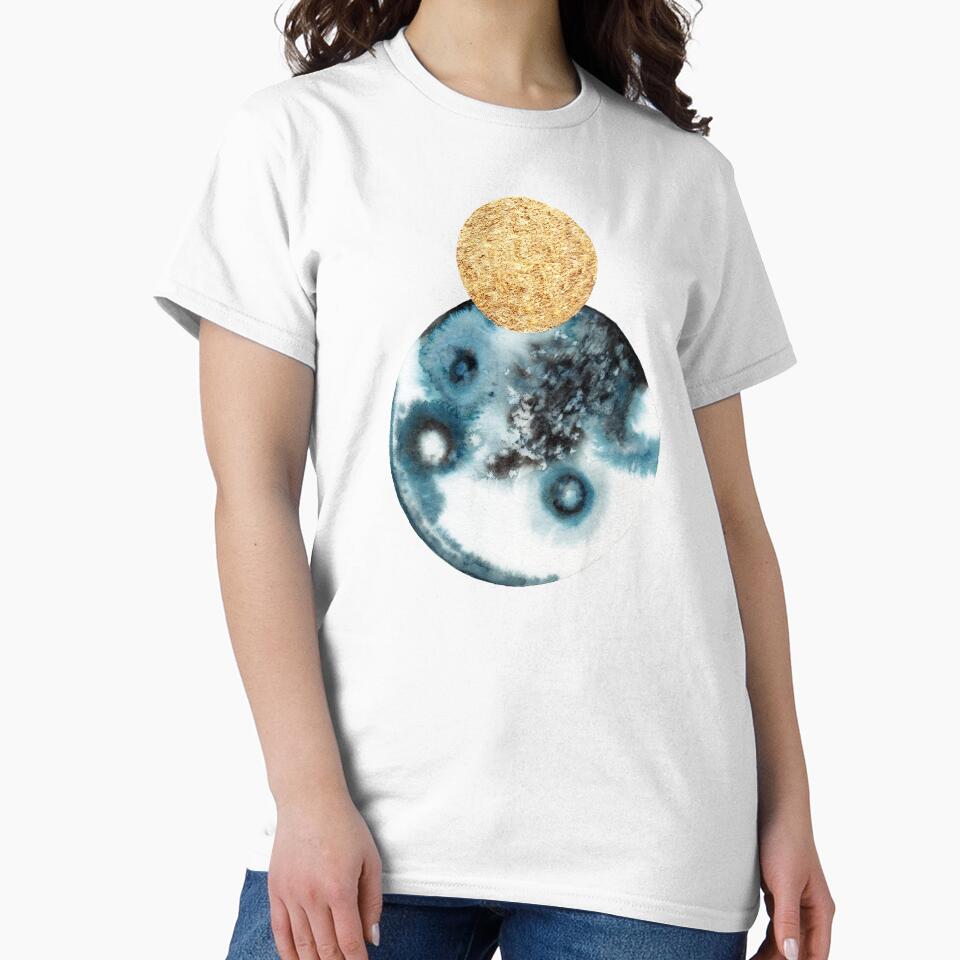 Abstract Overlapping Planet Moons in Black, Blue. and Gold by Hannah Rothstein