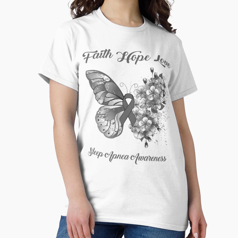 Faith Hope Love Sleep Apnea Awareness Butterfly Ribbon Gifts by Adropine Unisex , , , Long Sleeve Tee