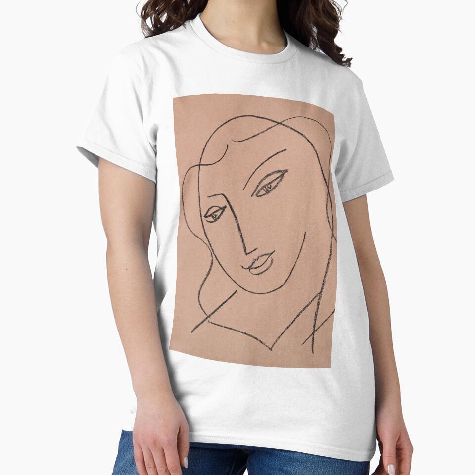 Etude Pour La Vierge Tete Voilee by Henri Matisse: Minimalist Line Portrait by artofuniverse