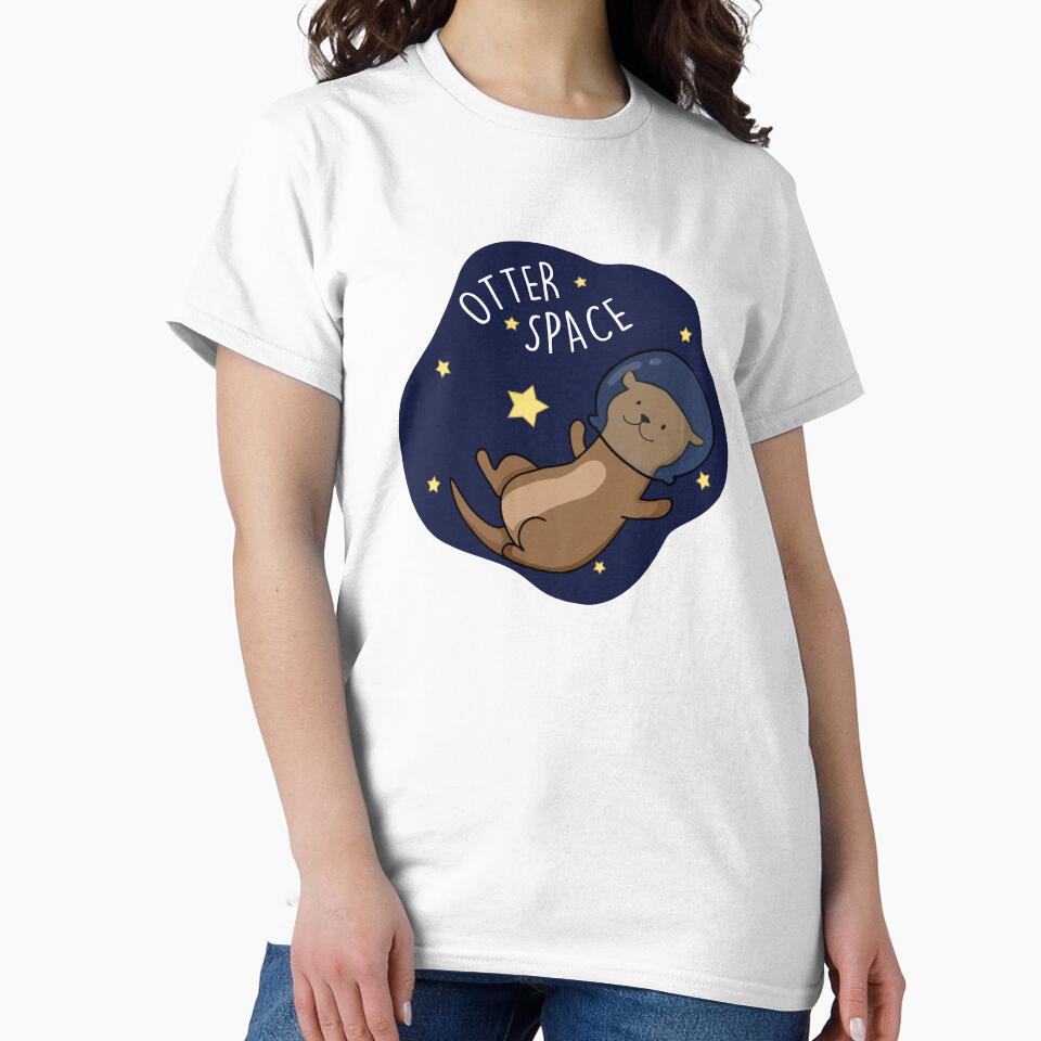 Otter Space Funny Astronaut Funny Animal Pun (Dark BG) by punnybone Unisex , , , Long Sleeve Tee