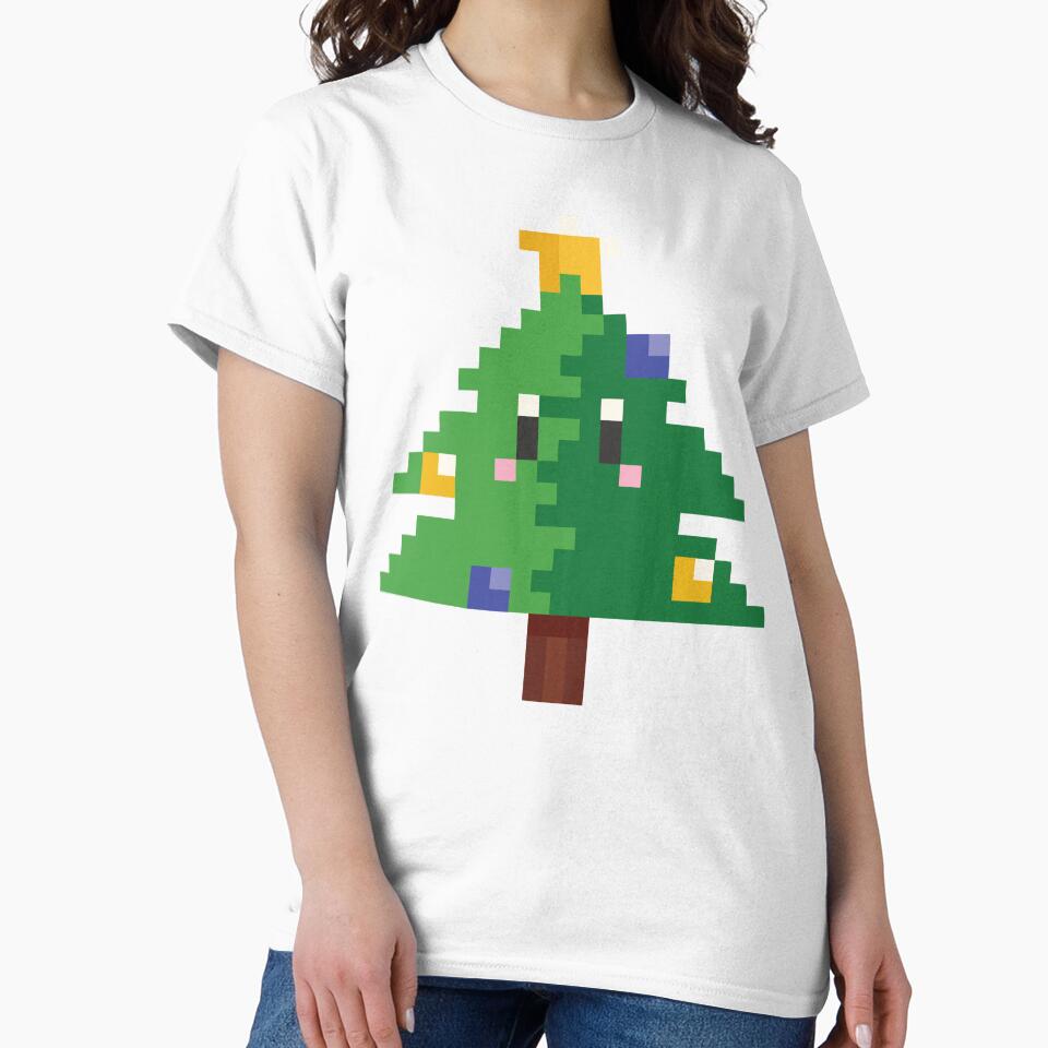 Pixel Art Christmas Tree with Eyes by HolidayFantasy Unisex , , , Long Sleeve Tee