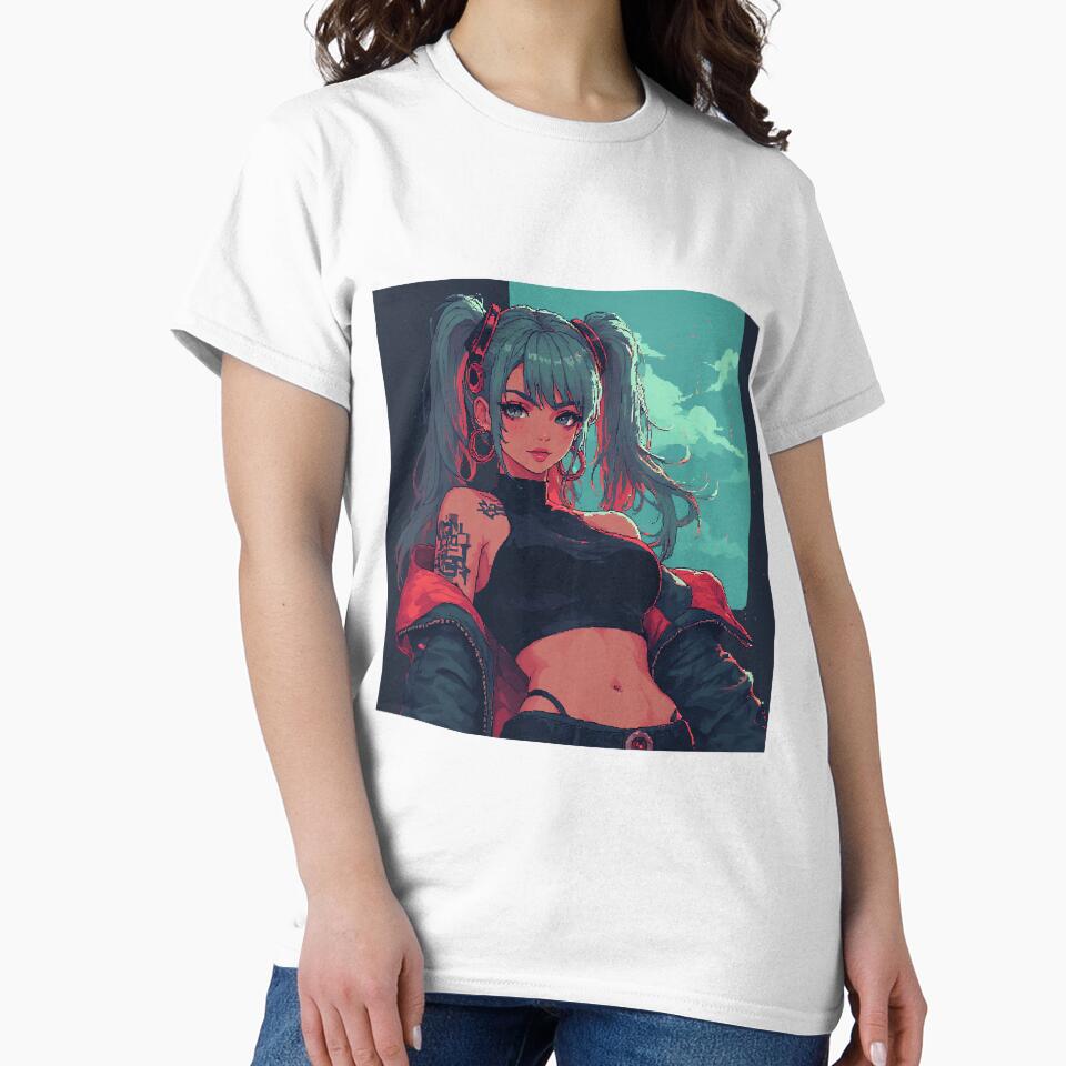Retro Art Blue Hair Girl From Cyberpunk Beautiful by pexoboy Unisex , , , Long Sleeve Tee