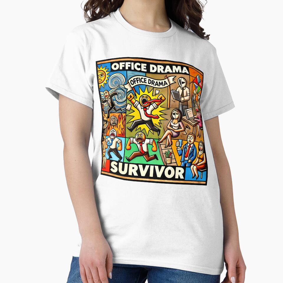 Office Drama Survivor – Funny Cubism Art by OzzFrequency Unisex , , , Long Sleeve Tee