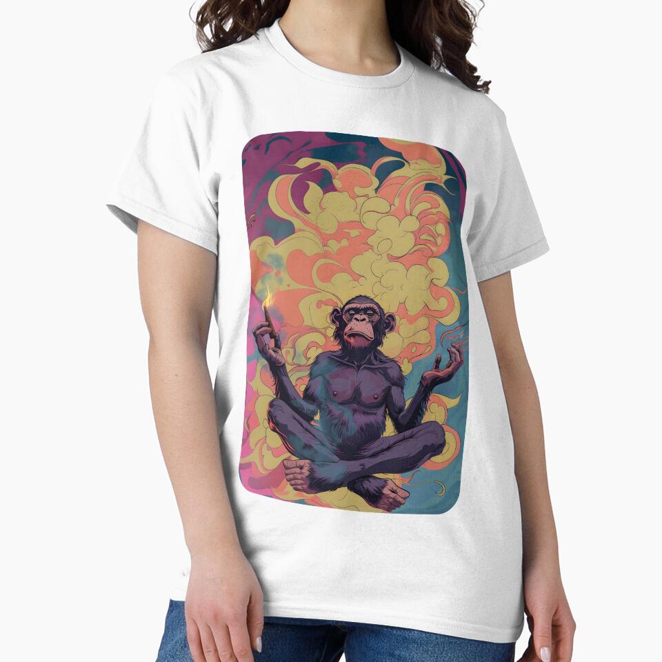 Zenned Out Meditating Ape - Holding a Joint by ManyMelany