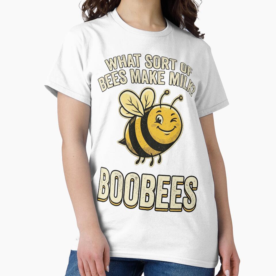 Dad joke What sort of bees make milk? Boobees! Funny retro bee by KHWD Unisex , , , Long Sleeve Tee