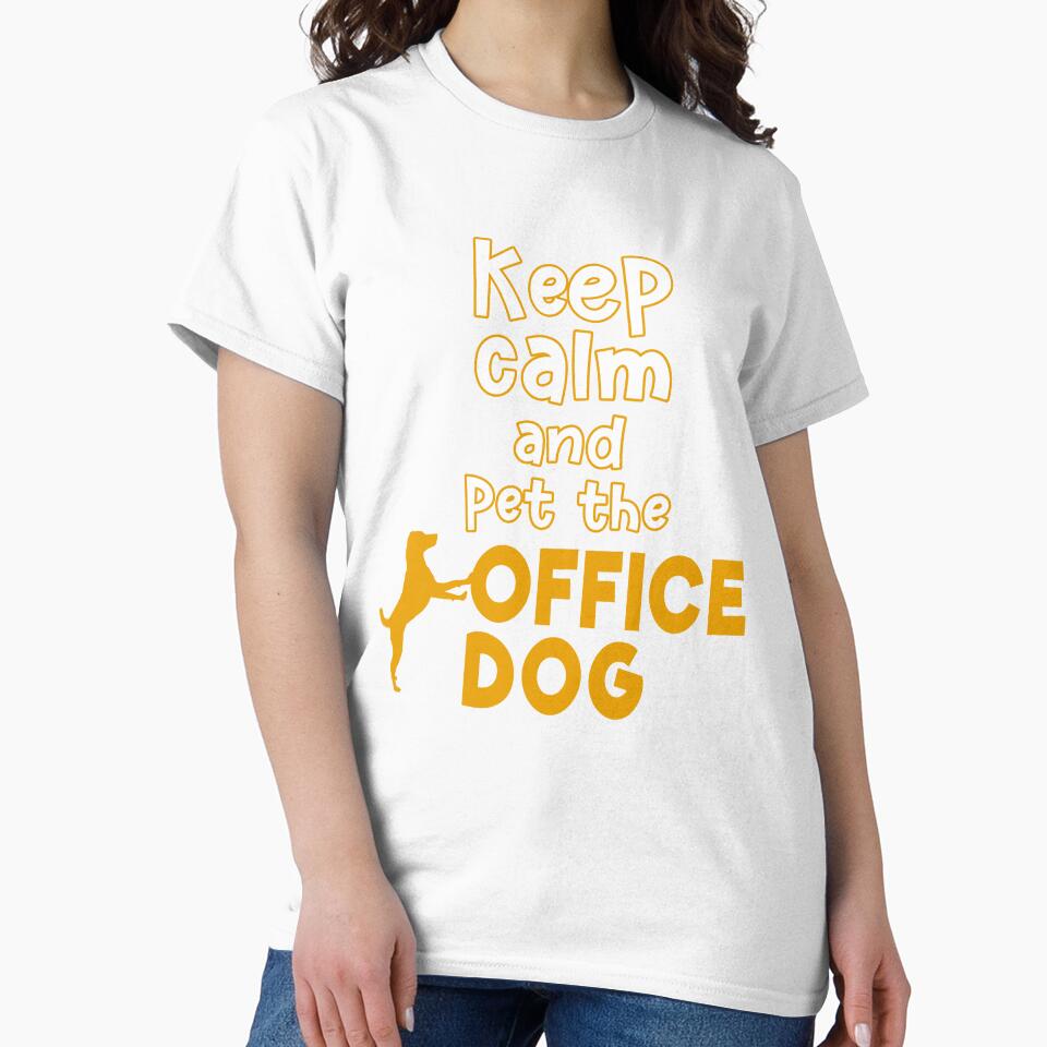 Keep calm and pet the office dog saying by Carl's Clothing Unisex , , , Long Sleeve Tee