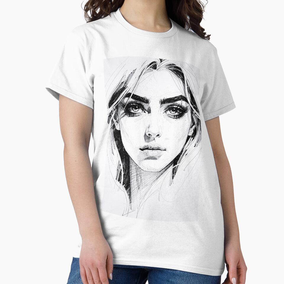 Pencil Line Drawing Female Portrait 2 by Yontartov