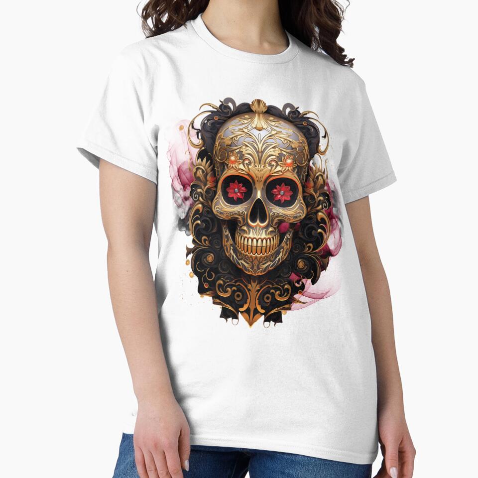 Golden Psychedelic skull with flowers as eyes and smokin background by Vindbult