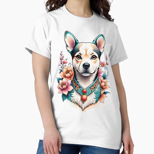 A cute dog with beautiful flowers in Chinese style by DADA635