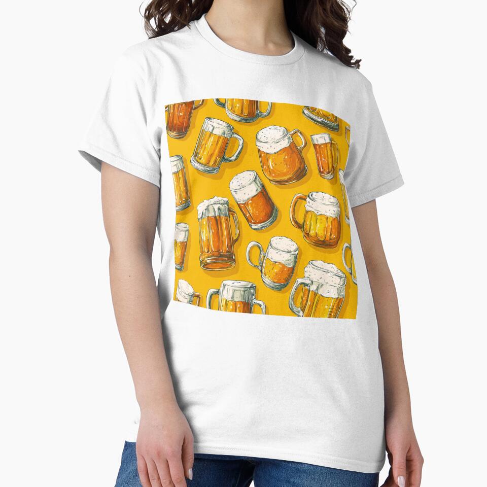 Frothy Beer Mugs Pattern Ale Lager Drinker by NicolasGlowArt Unisex , , , Long Sleeve Tee