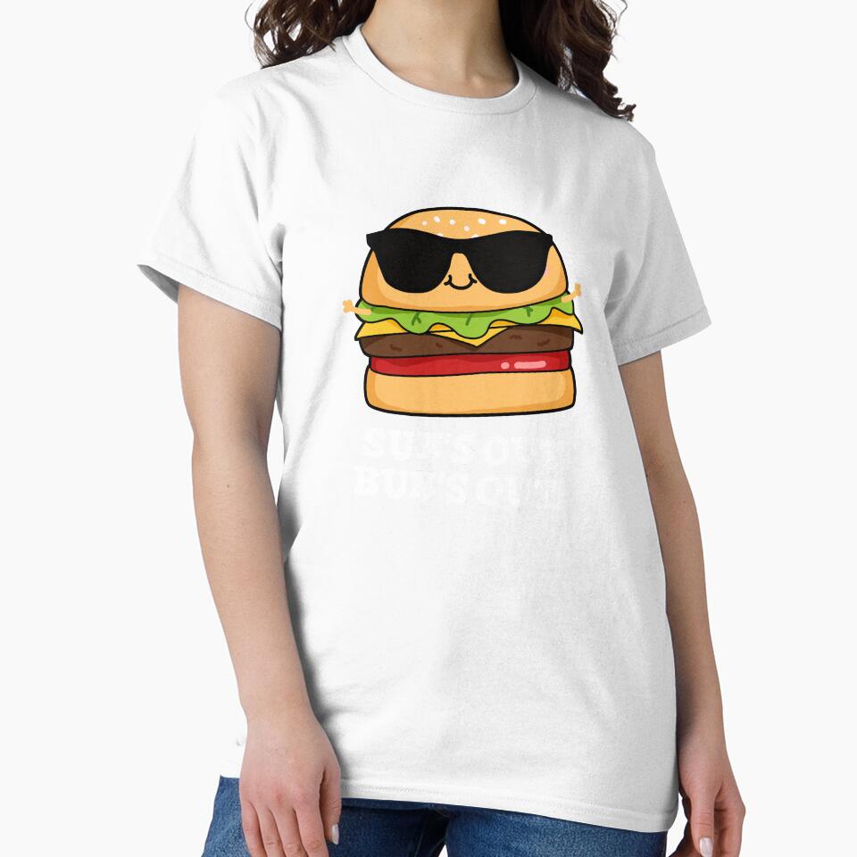 Sun's Out Bun's Out Funny Burger Puns (Dark BG) by punnybone Unisex , , , Long Sleeve Tee