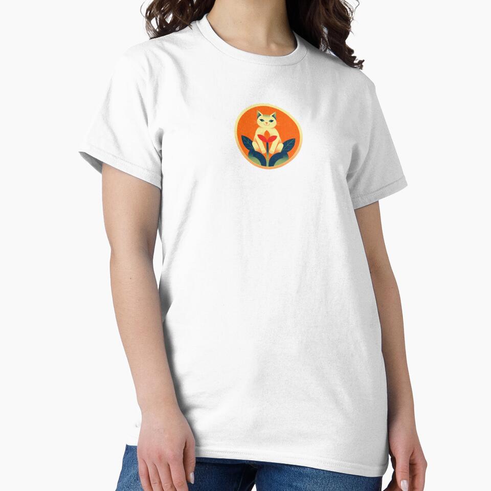 Cute Mid Century Modern Cat Floral Design by mellow-koko Unisex , , , Long Sleeve Tee