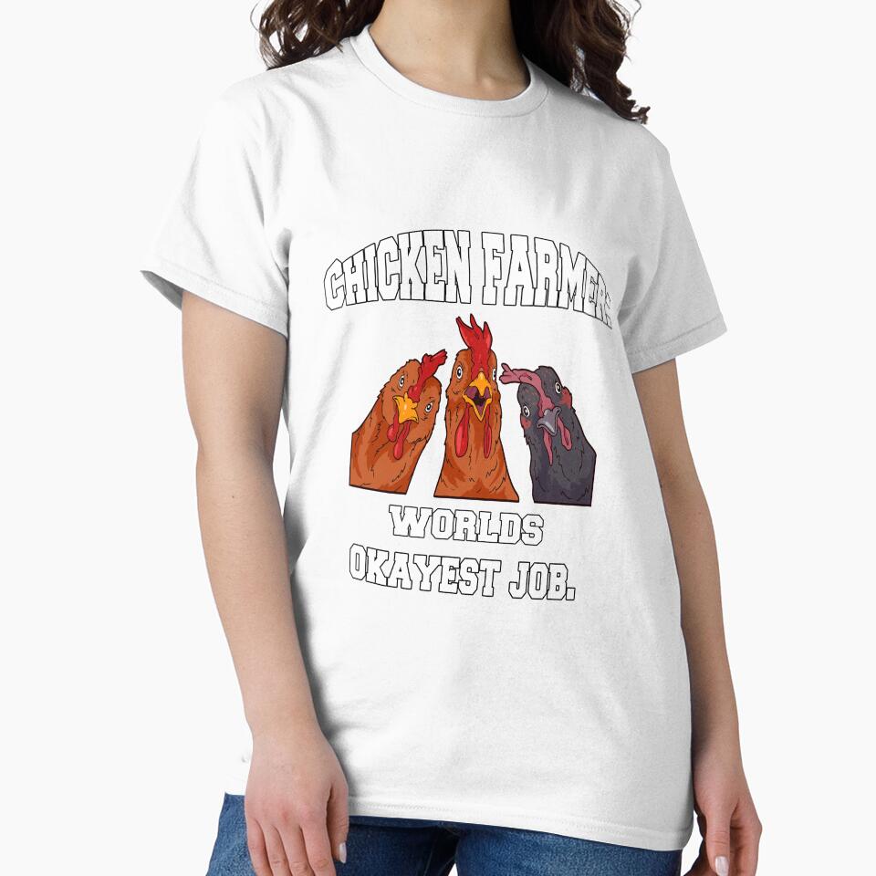 Funny Chicken Farmer Humor Chicken Farmer: World's Okayest Job by fantasticdesign Unisex , , , Long Sleeve Tee