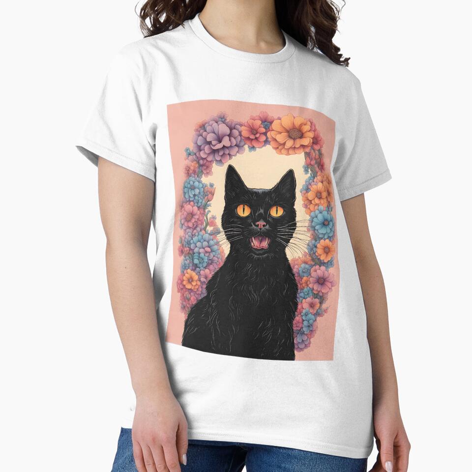 Psychedelic Black Cat floral and Doddle flowers by Catophile