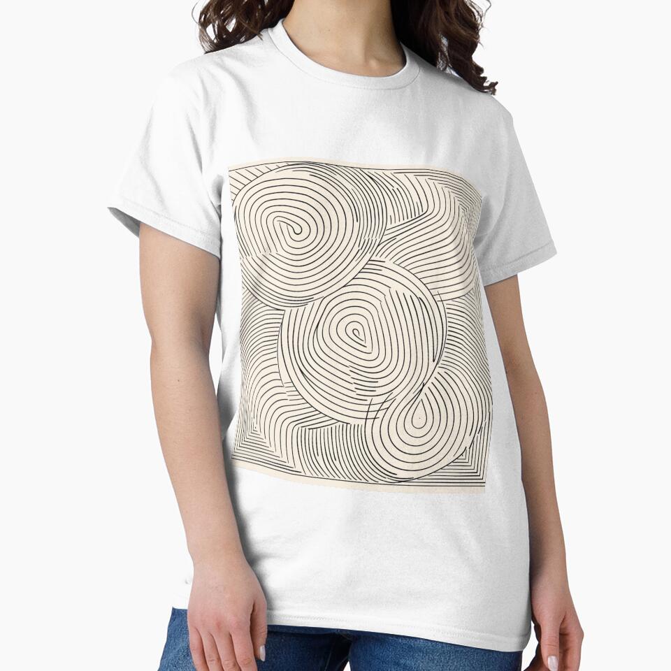 Mid Century Style Line Art Modern 70s Monochrome Waves Pattern by GrinGalore