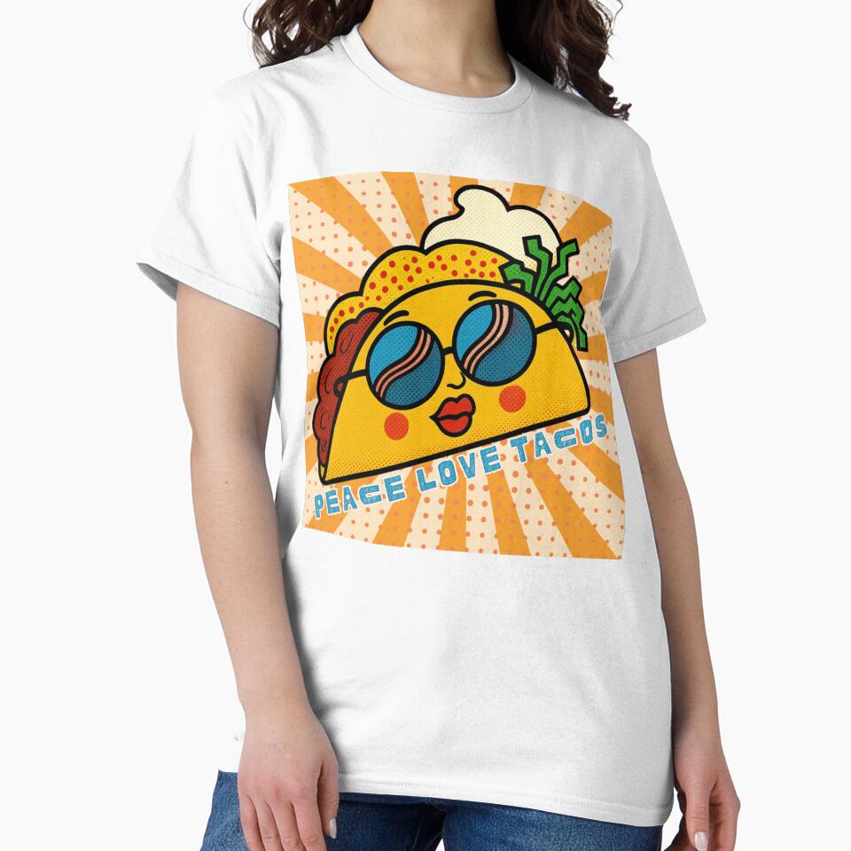 Peace Love Tacos Vintage Pop Art Food Face by MsBrillMakes Unisex , , , Long Sleeve Tee