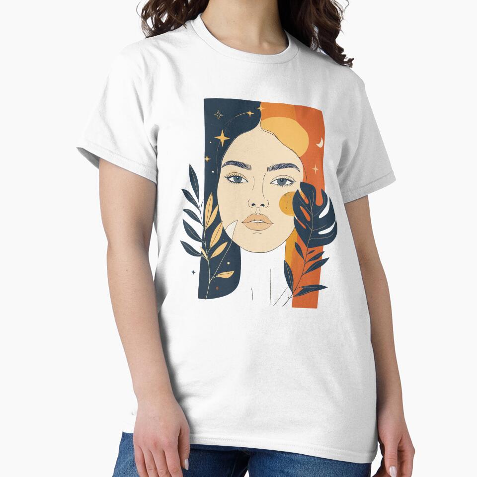 Minimalist Tropical Woman Profile Print - Abstract Mid Century Modern Boho Leaves Art by BestChoiceService