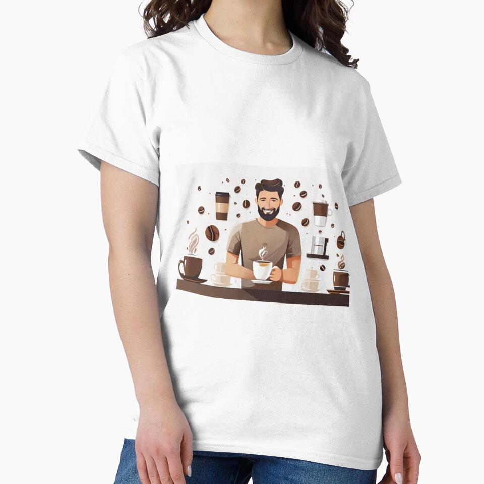 Happy Man with Floating Coffee - Funny Coffee Lover Graphic Tee by HiveMechs Unisex , , , Long Sleeve Tee