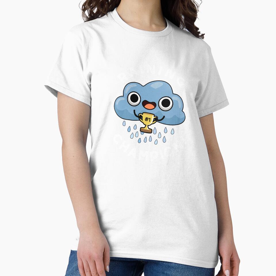 Raining Champ cute Weather Rain Cloud Pun (Dark BG) by punnybone Unisex , , , Long Sleeve Tee
