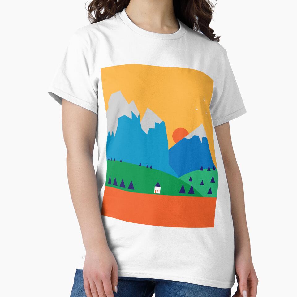 Mountain sunset view Classic by Lorrre Unisex , , , Long Sleeve Tee