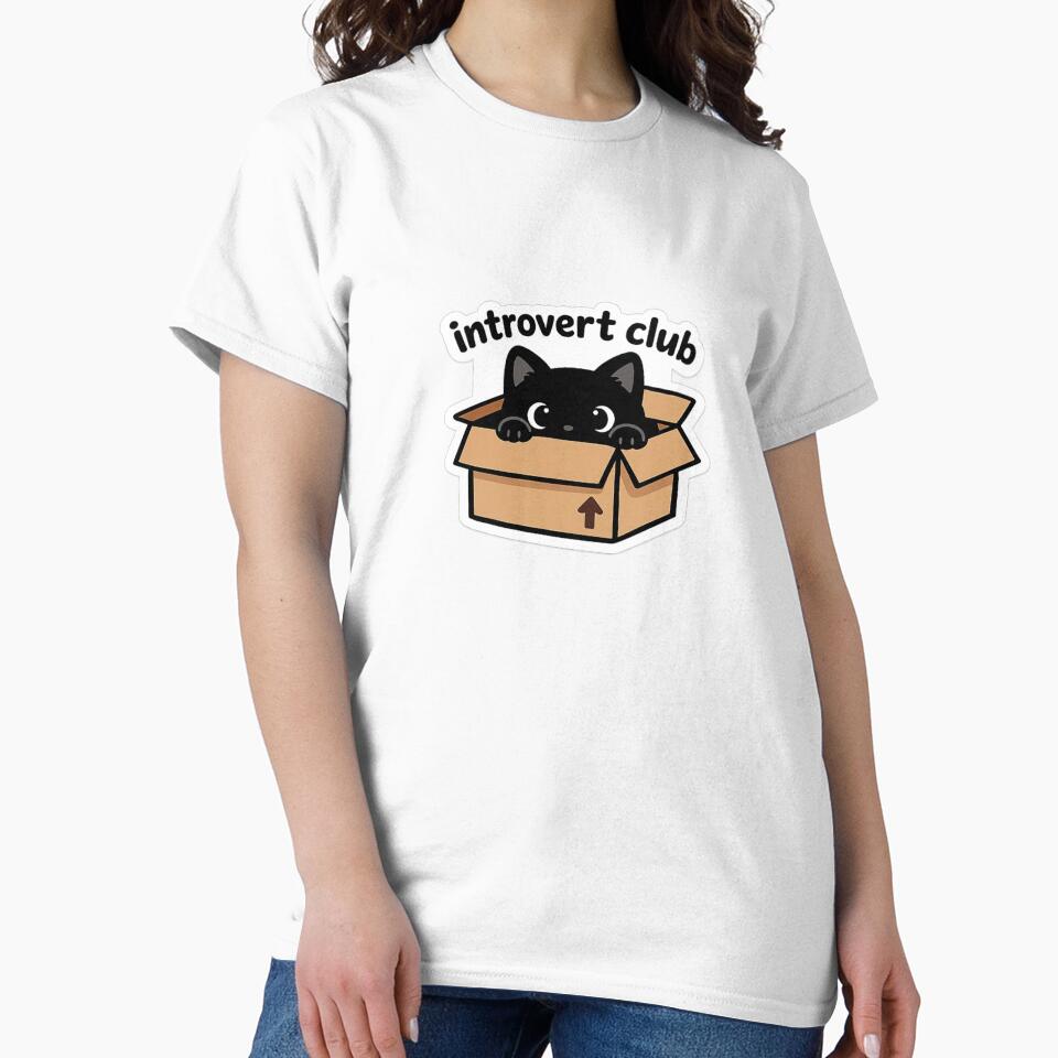 Introvert Club Cat In Box Cute Sticker by MyCreatureArt Unisex , , , Long Sleeve Tee