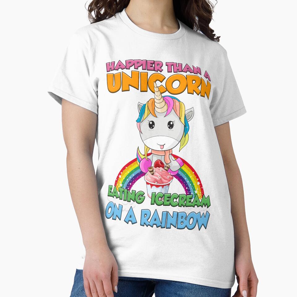 Happier than a unicorn eating icecream on a rainbow by Fairyjam Unisex , , , Long Sleeve Tee