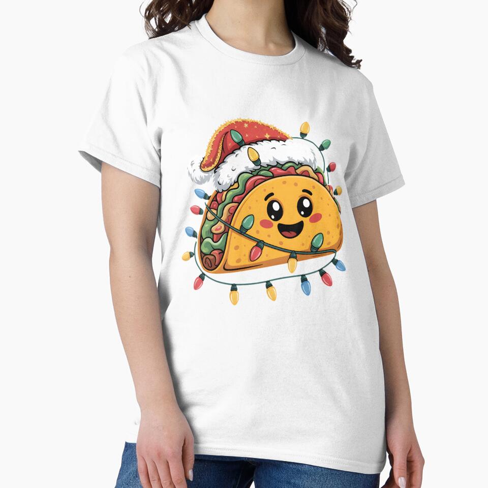 Taco Santa Hat Christmas Lights Tacos Xmas Women Kids Men by clothesy7 Unisex , , , Long Sleeve Tee