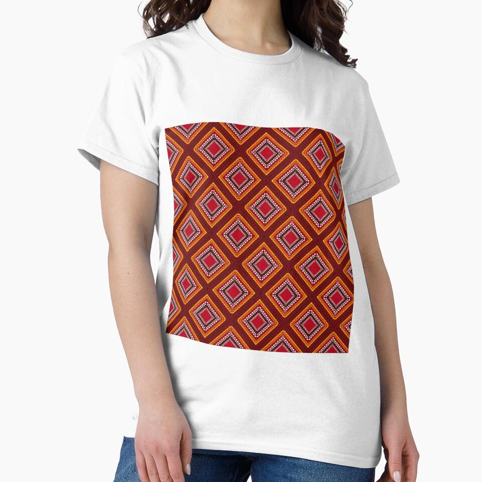Boho seamless pattern blends tribal floral design with a vivid red, orange, and gold palette by zephstudoartist