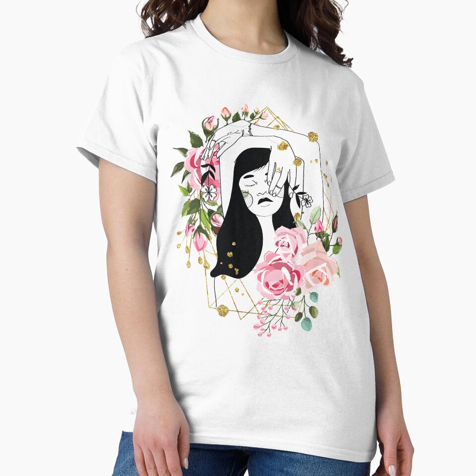Women Portrait with Flowers Nymph Line Art by HerMindSpeaks