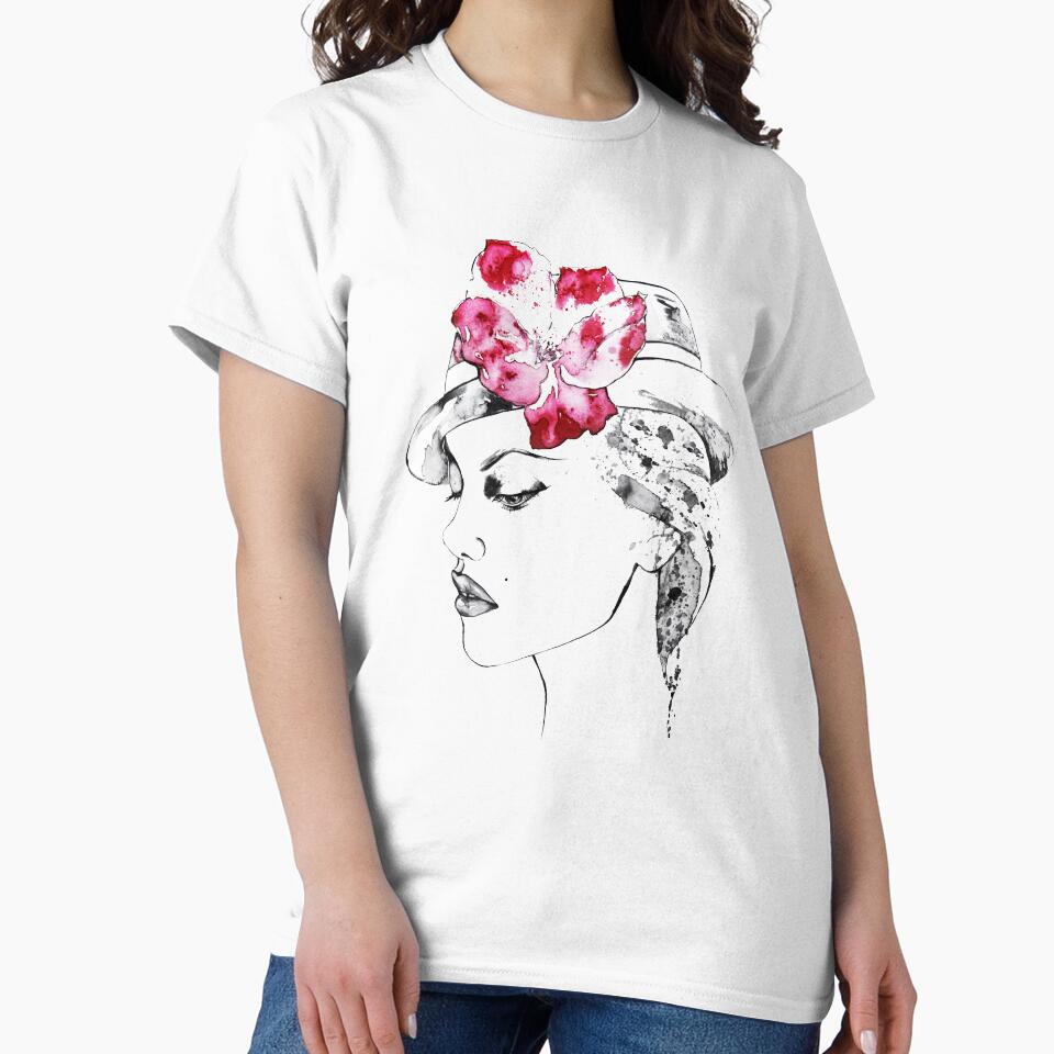 Stylish, Floral Minimalist Fashion Feminine Line Art Drawing by 4wordsmovement